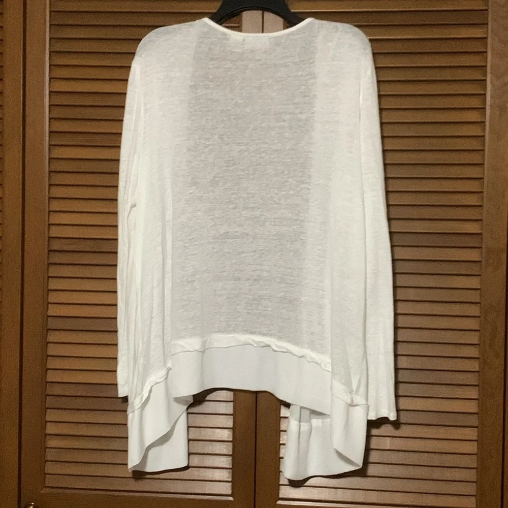 Adrienne Vittadini White Linen Blend Open Front Waterfall Cardigan Medium M - Picture 2 of 4